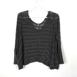Free People Black Sheer Striped Asymmetric Top S